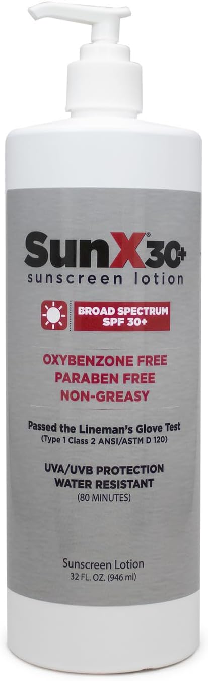 CoreTex Sun X 30+ SPF Broad Spectrum Sunscreen Lotion - 32oz Bottle of Paraben, Oxybenzone, Octinoxate, & Oil Free Sunscreen - No White Cast and Water Resistant Up to 80 Minutes