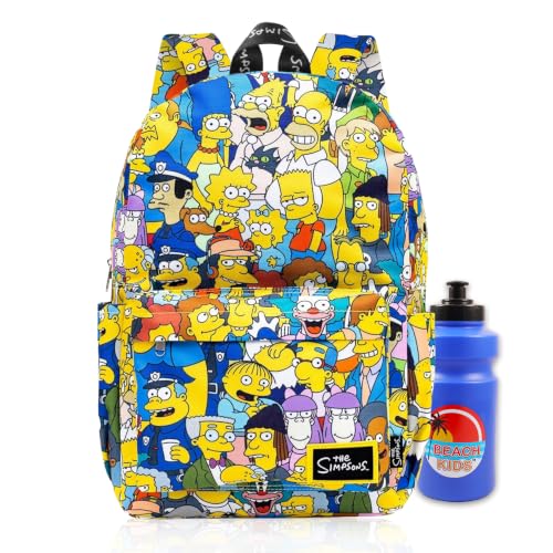 Disney Conjunto de mochila The Simpsons – Pacote de mochila escolar de 43 cm com bolso frontal e garrafa de água | Material escolar Simpsons para crianças e adultos