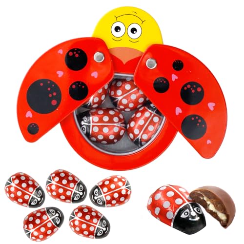 35g/5 Piezas Chocolate Infantil con Forma de Mariquita con Caja de Regalo Chocolate con Leche de Pascua Bombones Pequeños de Chocolate Negro Regalos de Pascua para Adultos y Niños