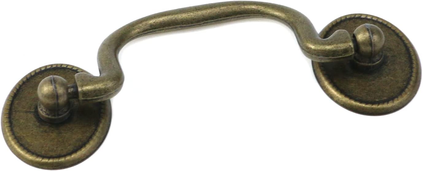 2Pcs Vintage Cabinet Pulls Drop Bail Pull Handles Drawer Pull with Bail Antique Bronze Cabinet Drawer Handles with Mounting Screws, 4.45"x1.85"(LxW)