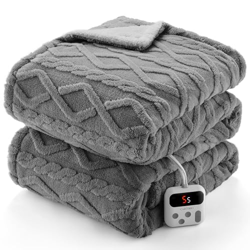 CAROMIO Electric Blanket Full Size - Thick Tufted Sherpa Heated Blanket Full Size with 10 Heating Levels and 10 Time Settings, ETL Certified Machine Washable Fast Heating Blanket Full 72"×84", Grey