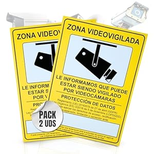 2 Pcs | Cartel Videovigilancia | Cartel Zona Videovigilada | Tamaño A4 (30X21cm) | Material PVC 0,7mm | Cartel Videovigilancia Homologado 2024/2025 | Cartel Cámara Vigilancia para Exterior e Interior