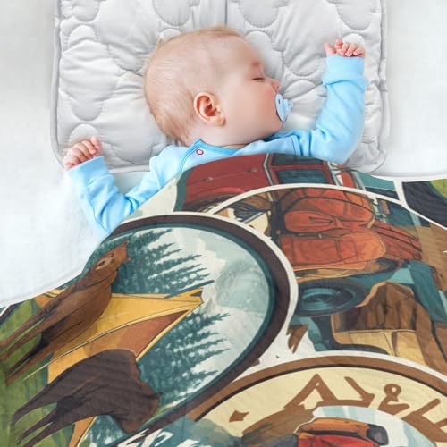 Image of Baby Swaddle Blanket for Boys Girls Soft Warm Stroller Throw Blanket for Newborn Infant Toddler 30X40in Summer Adventure Vintage Pattern