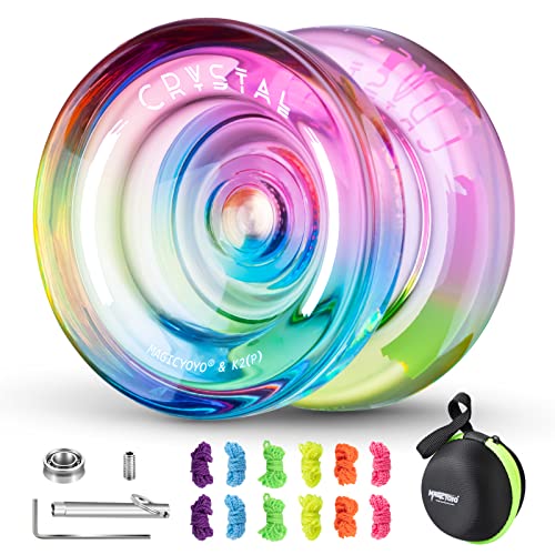 MAGICYOYO Responsive Yoyo for Kids, Professional Dual Purpose Yoyo for Advanced, Crystal Gradient Yoyo K2 with Replacement Unresponsive Yoyo Bearing+ 12 Yoyo Strings + Yo Yo Bag + Removing Tool +Axle