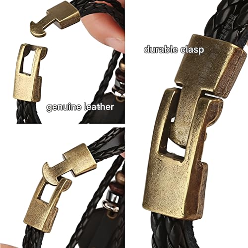 Image of Young & Forever Zodiac Sign Multi-Strand Genuine Leather Bracelet for Men & Boys - Adjustable Tribal Wristband with Antique Metal Charm