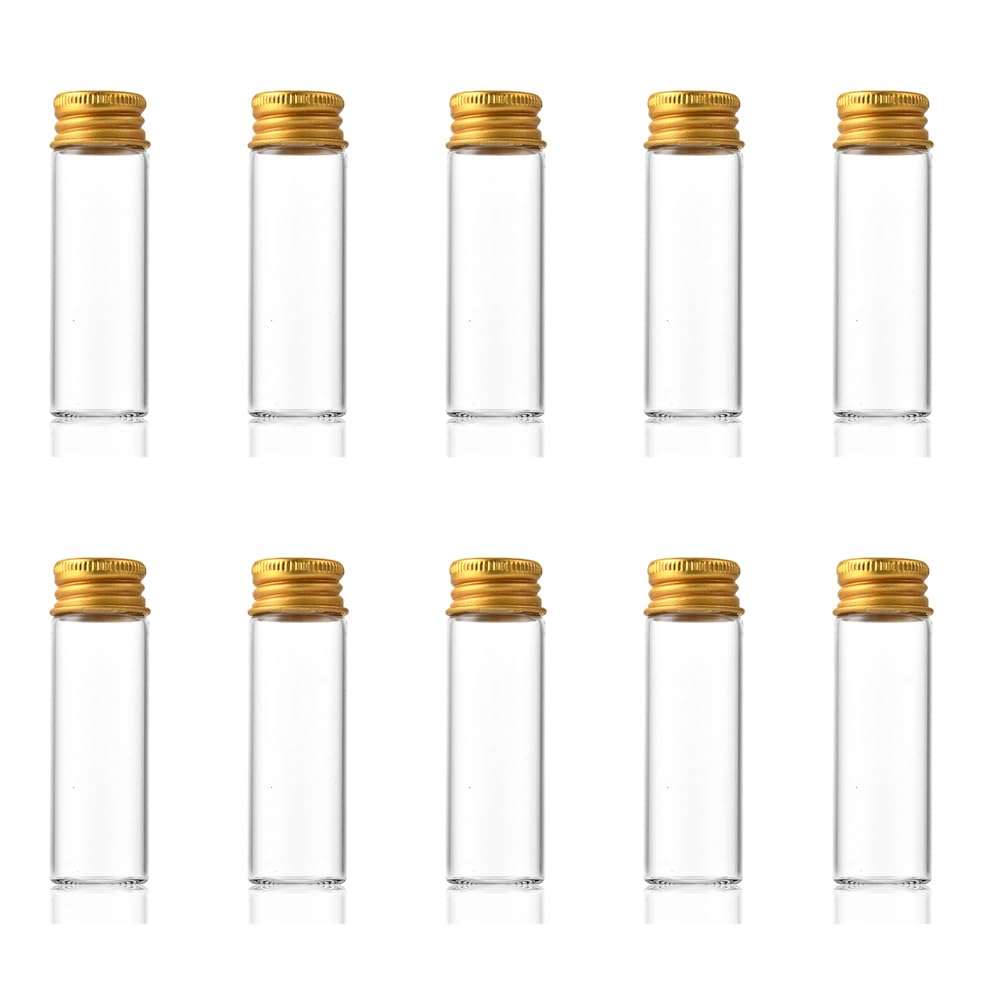 12Pcs 15ml Clear Glass Bottles with Screw Aluminum Screw Cap Mini Empty Glass Jars Small Bottles with Lids DIY Sample Vials Containers Wishes Bottle for Liquid Powder Jewelry Wedding Party Favors