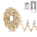 echosari Battery Powered Led Strip Lights with Remote Warm White, 8 Modes, Dimmable, Timer, Self-Adhesive, Cuttable, Waterproof, 9.8FT 90Led Strip Lights for TV Kitchen Cupboard Bedroom Decor