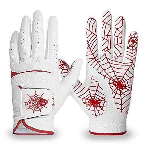 GOuft Spiderweb Golf Glove White Edition -RED : Durable Suede: All Weather Golf Glove, Good Grip, Feel Soft/Comfort, and Long Lasting: Washable Glove (22)