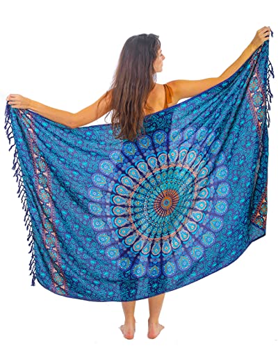 Mandala Life ART Blauer Damen Sarong Pareo Mit Fringe Hochwertiger...