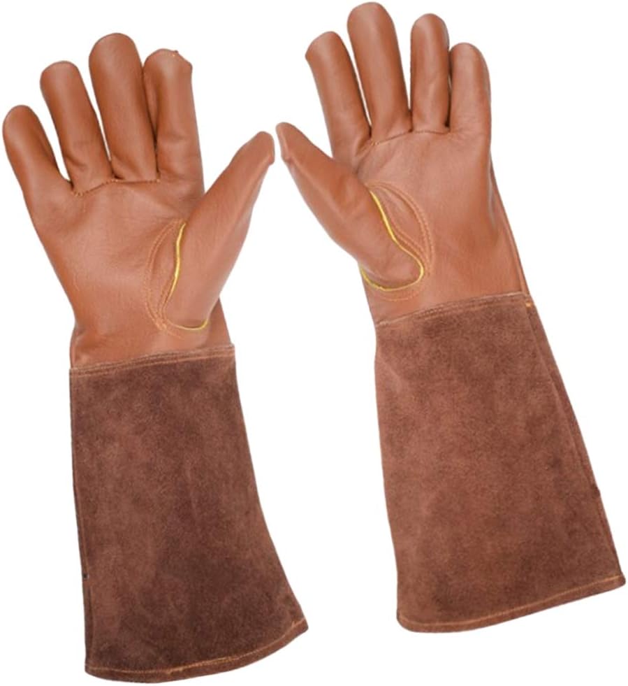 ETomey Heat/Fire Resistant Gloves，Gardening Gloves ， Work Gloves,One Pair Leather Work Stretchable Wrist Tough Cowhide Working - Brown, M (Color : Brown, Size : L) (Color : Rose, Size : S)