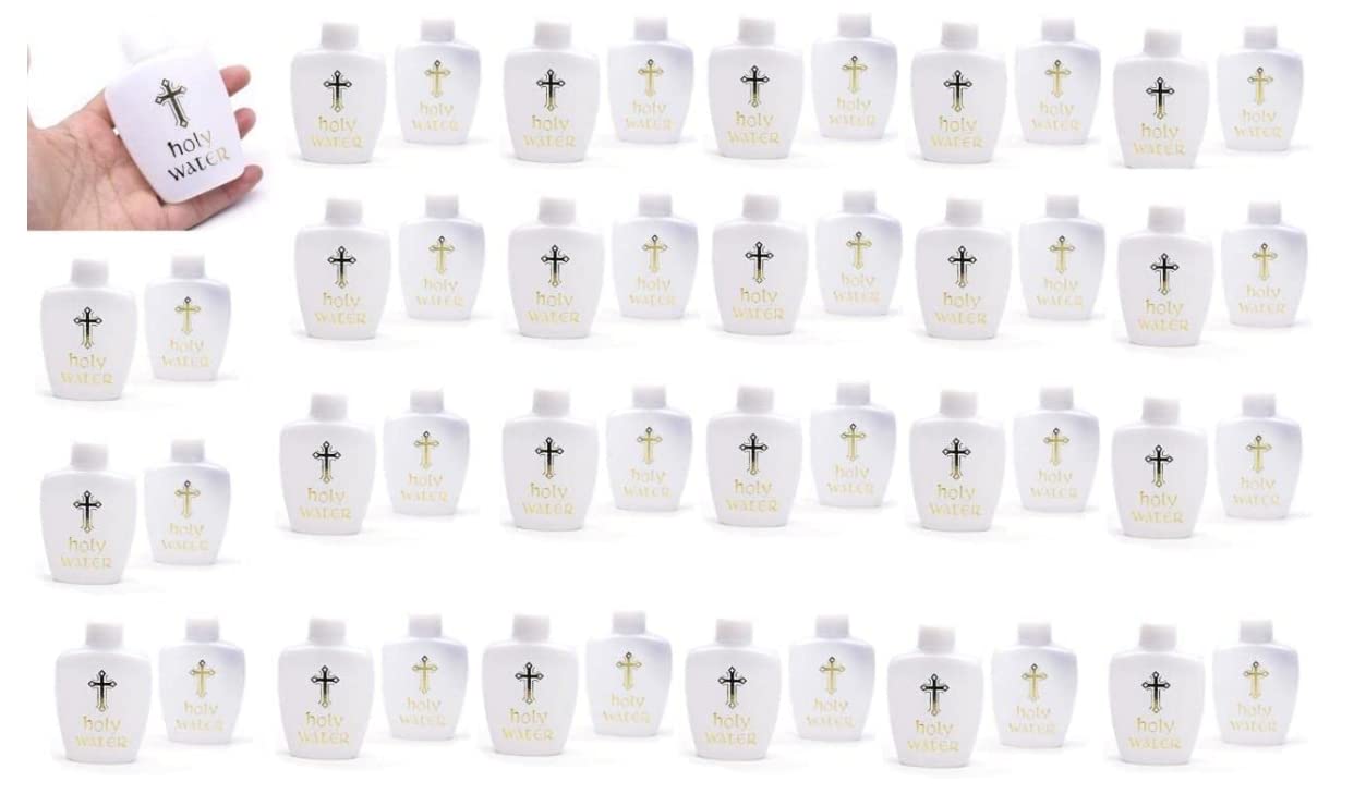 100Pcs 60ml Holy Water Bottles Catholic Christian Container Holy Water Bottle Empty Containers with Gold Cross for Catholic Christian Halloween Easter Thanksgiving Baptism Baptism Party Church