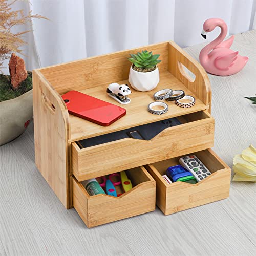 Hacaroa HA-BAMBOODESKORGANIZER-3TIER 3 Tier Bamboo Desktop Organizer With 3 Drawers thumb #1