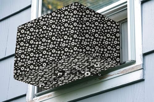 Image of The Furnishing Tree Elastic fit waterproof Polyester window ac cover suitable for Croma 1.5 Ton, Dustproof cover for inner and outer section, In CM: (55.88x71.12x45.72), Floral Pattern White