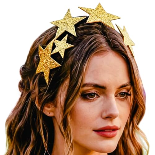 Ushiny Stern Kostüm Goldener Stern Stirnband Fünfzackige Sterne Kopfschmuck Urlaub Party Kostüm Haaraccessoires für Damen