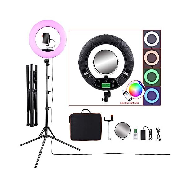 AXJX Ringleuchte LED Ringlicht Bunte LEDs Fotolampen Dimmbar 2800-10000k 96W Kamera Telefon Ring Licht Lampe…