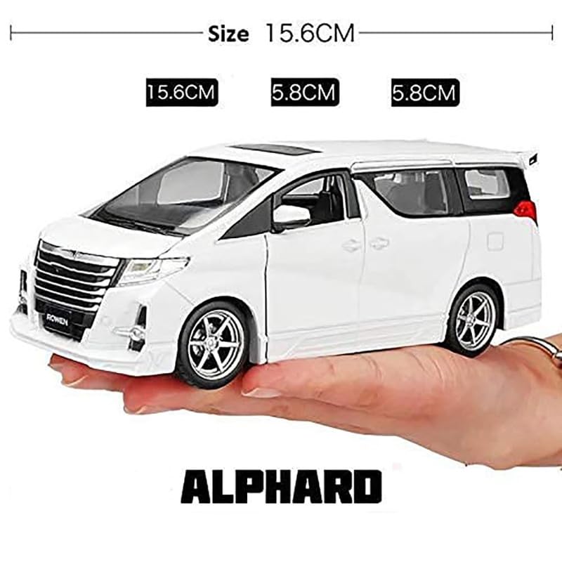 Image of New 1:32 Alphard Diecast Alloy Metal Pull Back Car with Openable Doors Music Sound and Light Vehicle Toy Car for Kids Boys (White)