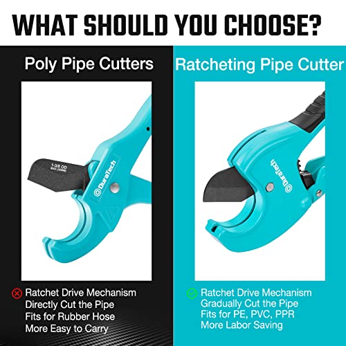 Image of DURATECH Ratchet PVC Pipe Cutter | Cuts up to 1-5 /8 inch PEX, PPR, PE and Plastic Hoses, with PTFE-Coated Sharp Blade,Suitable for Home and Plumbing Repairs