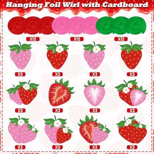 Image of 72 Pcs Strawberry Decor Berry First Birthday Decor Hanging Swirl Banner for Strawberry Party Decorations Baby Shower Party Supplies