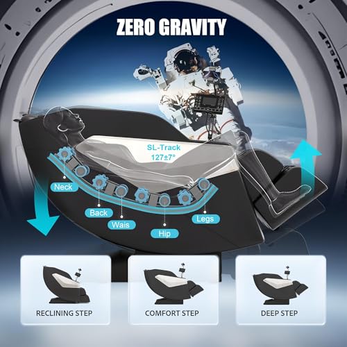 Redcamp Massage Chair Full Body: Zero Gravity with SL Track, 3D Robot Hands, Heat, Airbag Massage, Foot Roller, Bluetooth, Body Scan, LED Remote, Wireless Phone Charging,Black - Image 3