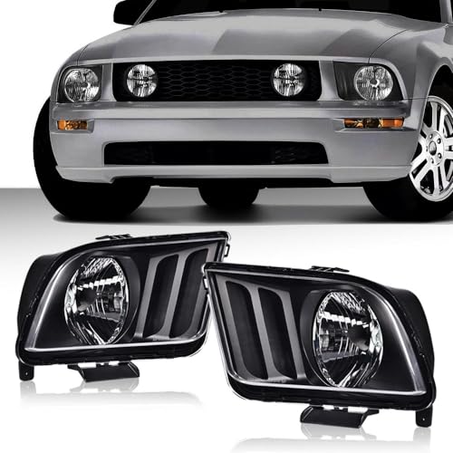 Image of G-PLUS Headlights Assembly, Compatible with Ford Mustang 2005-2009 Left+Right Bumper Headlamps Clear Lens Black Housing Amber Reflector