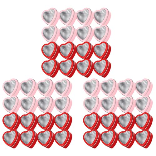 Qomcsrl 48 Latas de Metal en Forma de Corazón con Tapa, Latas de Metal, Latas de Velas Vacías, Cajas de Regalo de San Valentín Rojas y Rosas.