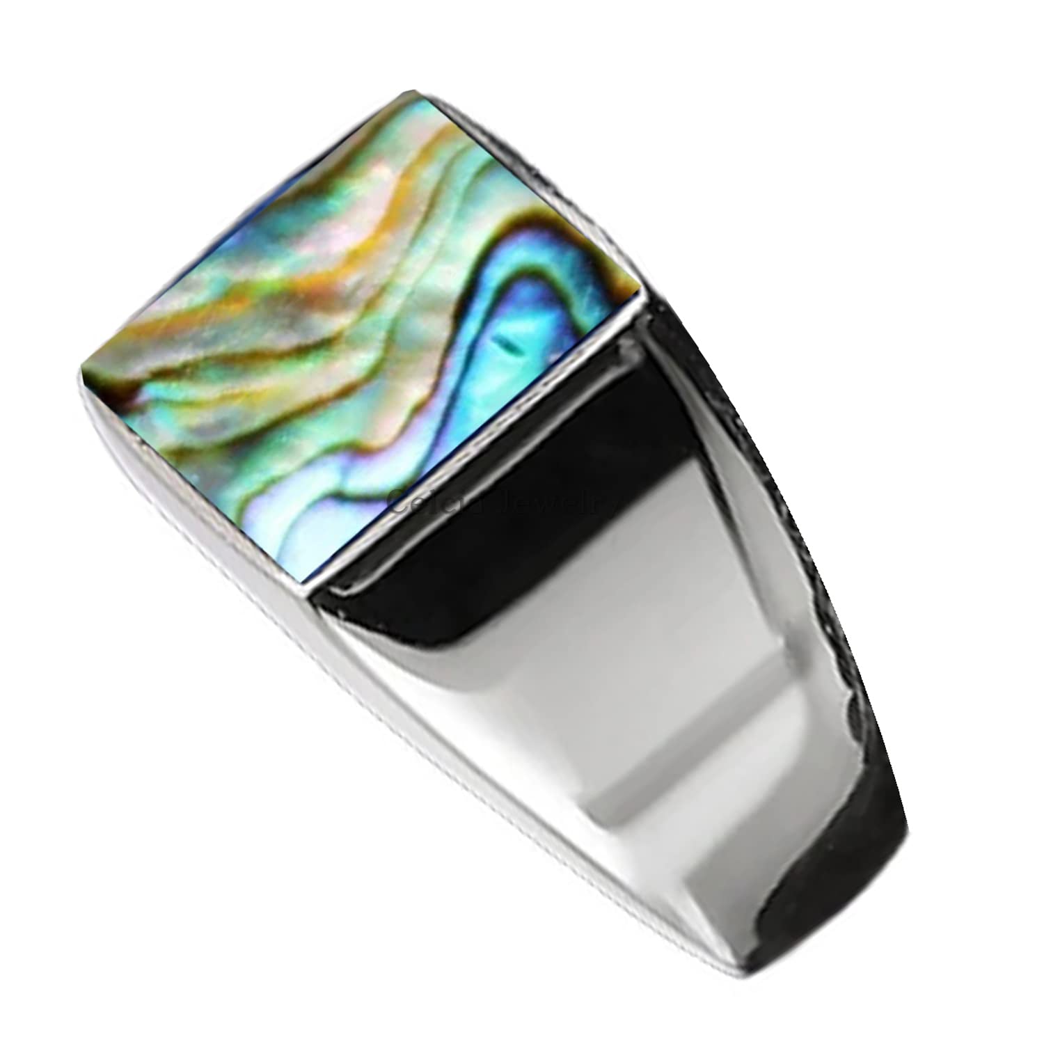 Anello in argento sterling 925 massiccio per uomo, autentico Abalone Shell Square 12MM Gemstone Anello con sigillo, Unique Handcrafted Jewelry