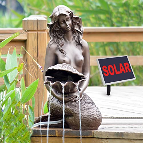 Solar Gartenbrunnen SPRINGBRUNNEN GARTENBRUNNEN SOLAR ZIERBRUNNEN Teichpumpe Set BRUNNEN Solar Meerjungfrau - SOLARBRUNNEN GARTENTEICH...