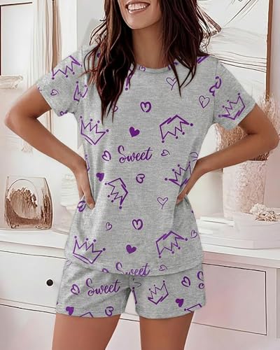 Image of CHICME Pajamas Set for Women 2 Piece Pjs Lounge Set Soft Short Sleeve Tops and Sleep Shorts with Pocket
