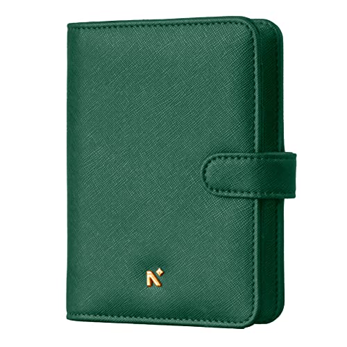 Image of NEORAH - A6 Notebook SLEEVE with SNAP Button - [ SLEEVE ONLY ]|Vegan Leather|Office Diary Holder with Penloop| 2 Front & 1 Back Pocket | 4 Card Slots |2 BookMarks - Fits any A6 Softcover - DARK GREEN