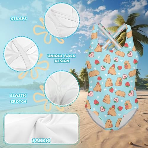 Image of One Piece Swimsuit for Girls Kids Quick Dry Bathing Suit with Crossback Strap Summer Beach Swimwear Size 5T-14