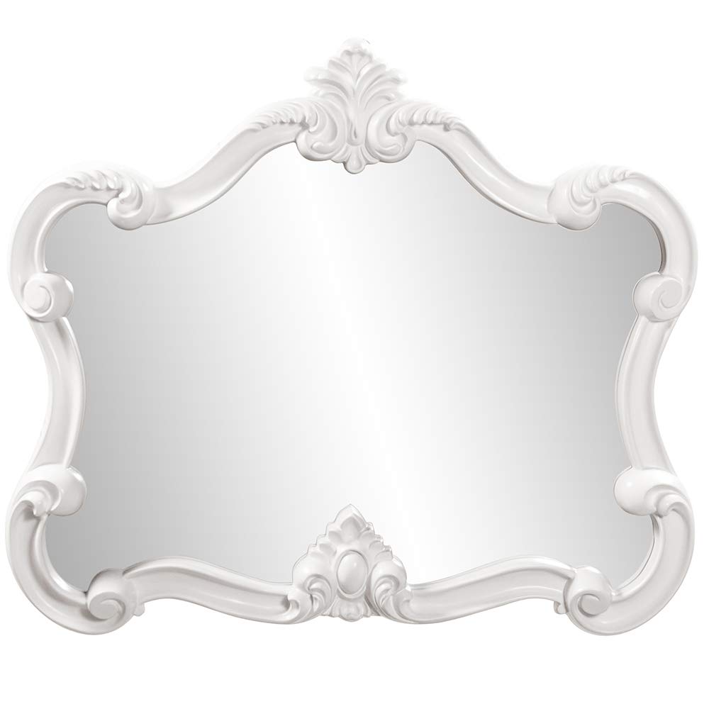 Howard Elliott Collection Howard Elliott Veruca Rectangular Ornate Wall Mirror, Vanity, Glossy White Lacquer, 28 x 32 Inch