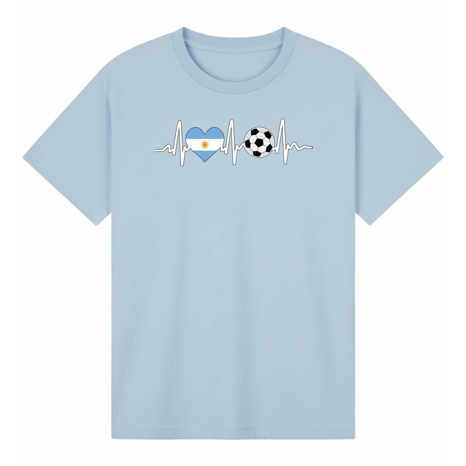 Argentina Soccer Heartbeat Sports Kids Graphic T-Shirt Football Fan Tee Sky Blue 3-4Y