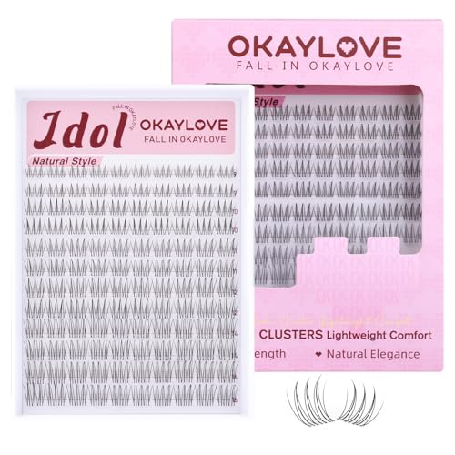 OKAYLOVE Idol Lashes Clusters Clear Band Eyelash Clusters CC Curl 9-16mm Natural Cluster Eyelash Extensions DIY Wispy Individual Lashes for Korean Makeup