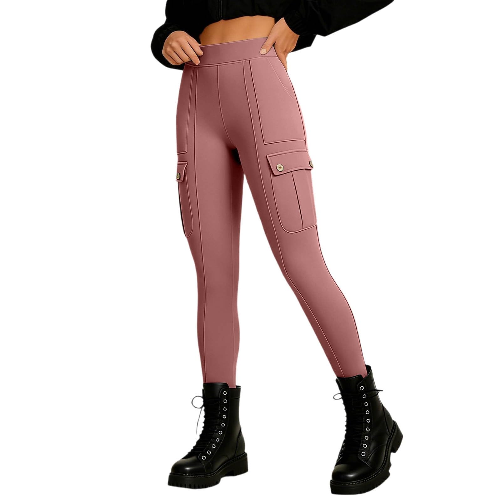 Damen Leggings mit Bund und Taschen für Workouts, Po-Lifting-Effekt, Nahtlose Passform für Fitnessstudio, Laufen und Sport