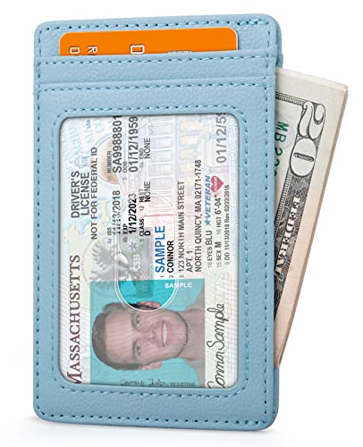 Image of Buffway Mens Slim Wallet, Minimalist Thin Front Pocket Leather Credit Card Holder with RFID Blocking for Work Travel | Minimalist