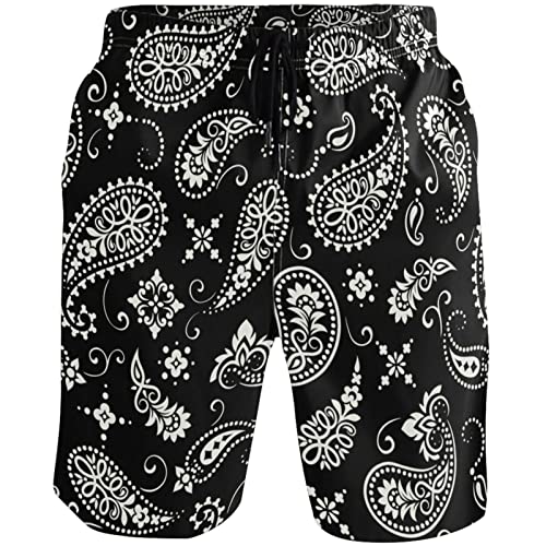 visesunny Paisley Black Pattern Men's Swim Trunks Quick Dry Bathing Suits Beach Swim Shorts