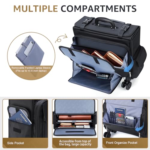 Rolling Laptop Bag 15.6 Inch Water Resistant Rolling Laptop Briefcase on Wheels Computer Bag Laptop Case for Work Travel Business Men Women, Black,New4