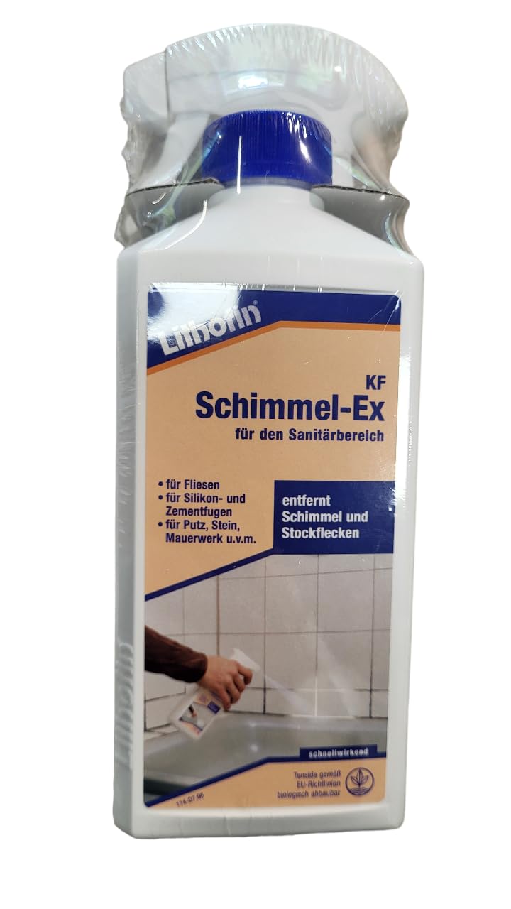 zbs24 Lithofin KF Schimmel-Ex 500ml, entfernt schwarze Stockflecken, Schimmel, Pilze, Algen, für Fliesen, Fugen, Putz und Mauerwerk, inkl. Latex Handschuhe Gr. 8 (3 x 500ml)
