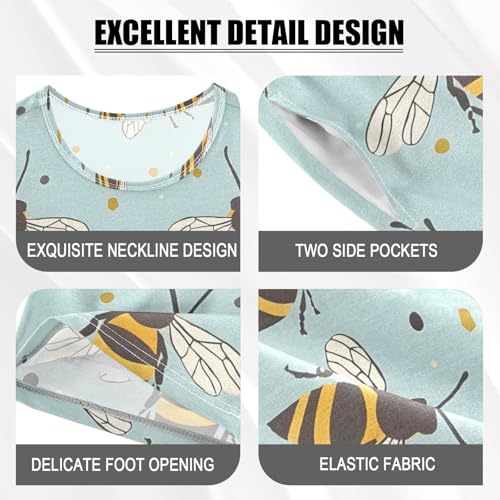 ALAZA Bee Polka Dot Blue Pajamas Short Sleeve 2 Piece Sleepwear Top and Bottom Pajama Set Unisex4