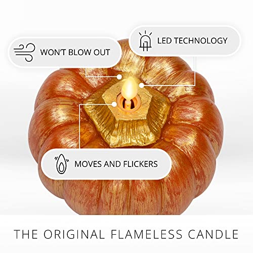 Image of Luminara - Flameless Halloween LED Candle Battery Operated Moving Flame - Metallic Gold Orange Pumpkin - Pack of 1-5x4.5 - Unscented Indoor Use