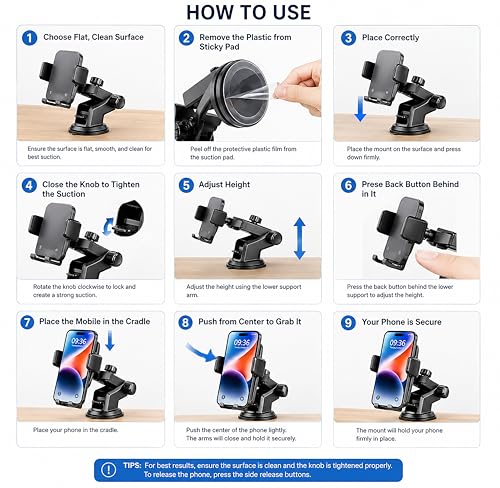 Image of CIRYCASE Car Phone Holder, [Ultra Powerful Suction] Universal Dashboard Phone Holder for Cars, Hands-Free & Case Friendly (Cradle Car Dashboard 002)