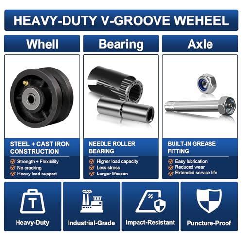 Image of 4 inch x 2 inch V-Groove Steel Wheel, 7 /8 inch Wide 90 Groove Fits 1 inch Angle Iron Track, Heavy Duty Industrial Track Wheel with Relief Groove, High Load Capacity(1 Pack)
