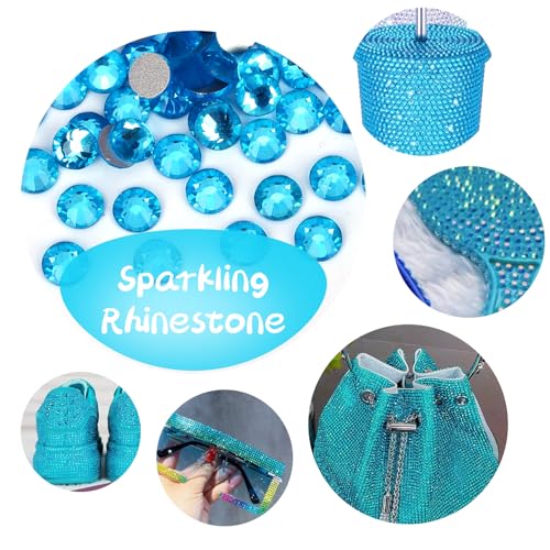 Image of 10000PCS Aquamarine Rhinestones Bulk, Flat Back Crystal Glass Stone Round Gems,SS10, 2.7-2.9mm