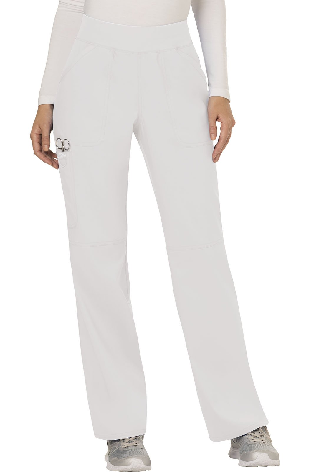 Cherokee Conjunto de uniforme médico para mujer, ajuste clásico moderno WW610 con pantalón de pierna recta de tiro medio, WW110, blanco, XS Top/S