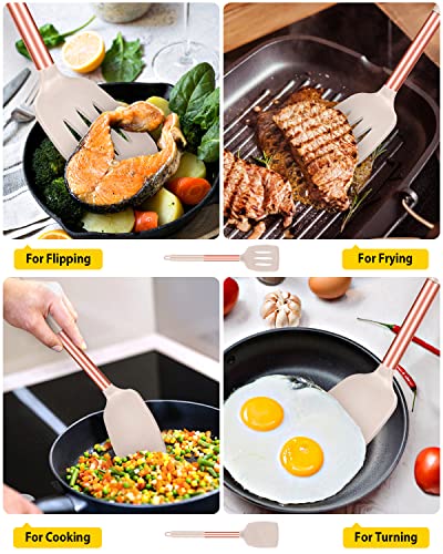 Image of Pack of 2 Silicone Solid Turner ,Non Stick Slotted Kitchen Spatulas ,High Heat Resistant BPA Free Cooking Utensils ,Ideal Cookware for Fish ,Eggs ,Pancakes (ROSE GOLD KHAKI)