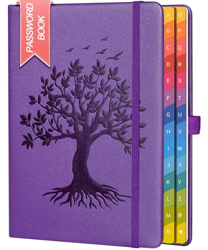 ZXHQ Passwortbuch mit bunten alphabetischen Tabs, 21,3 cm x 14,7 cm Hardcover-Passwort-Organizer für die Verwaltung von Internet-Webseiten-Adressen und Logins - Lila