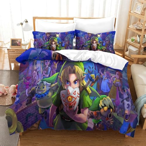 Bedding Zelda Printed Bedding Set King Size Duvet Cover Super Soft Breathable Microfiber Quilt Cover with Pillowcase with Zipeer Closure Hypoallergenic for in Kids Teens Adults