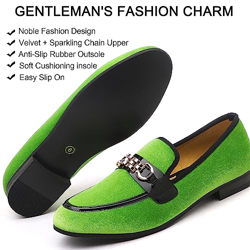 Men's Velvet Loafers,Mens Dress Shoes with Gold Chain, Slip On Flats Smoking Slippers Penny Shoes for Men3