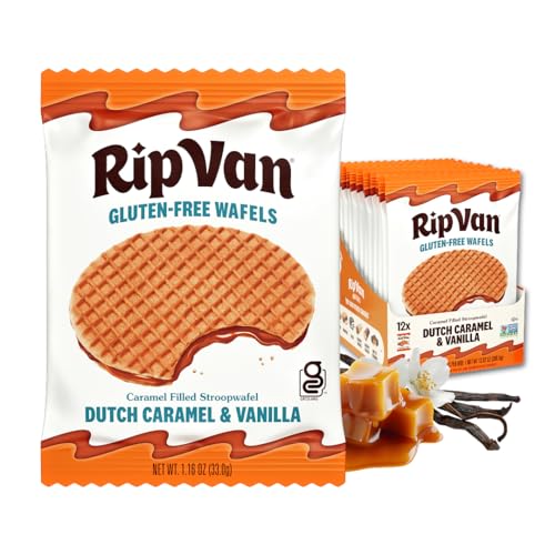 Rip Van Wafels Gluten-Free Stroopwafel - Dutch Caramel & Vanilla Stroopwafels Healthy Snacks Non-GMO Low Sugar (6g) Calorie, 12 Count