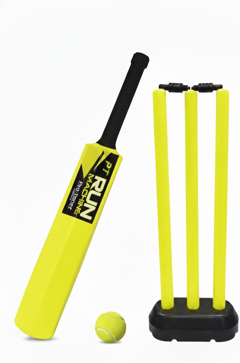 Protoner Cricket Kids Set with Bat, Stumps and Ball, Yellow, Plastic, Junior Cricket Kit for Children, Outdoor Sports Equipment (Neon Green)